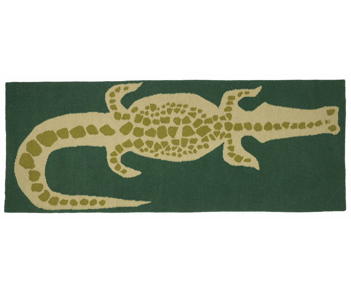 Wool Flatweave Crocodile Runner Dark Emerald - Rental Sample